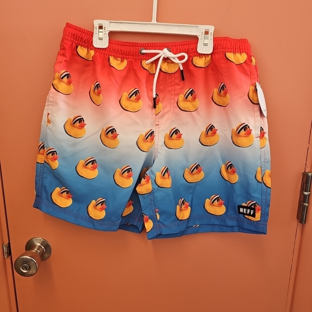 NWT NEFF Men's Size Small Patriotic Rubber Ducks Ducky Swim Trunks Board Shorts